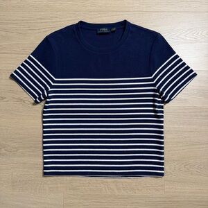 Polo Ralph Lauren Stripe Short Sleeve Knit Top Womens Large Navy Blue White